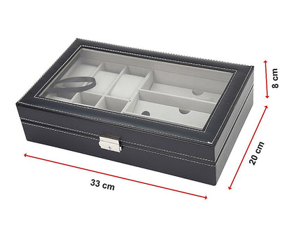 6+3 Grid Watch Sunglass Eyeglasses Display Box Case Storage Organizer PU Leather