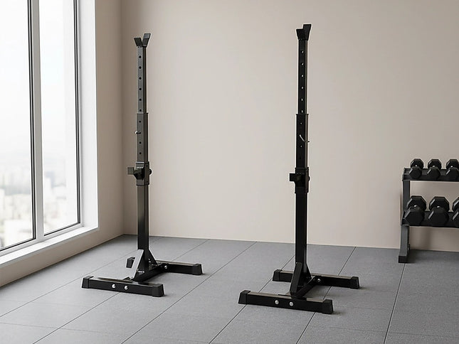 Adjustable Squat Rack Pair Steel Barbell Bench Press Stands Gym Home