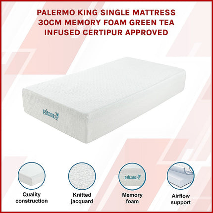 King Single 30cm Green Tea Memory Foam Mattress – Cooling Comfort with CertiPUR-US® Certified Foam