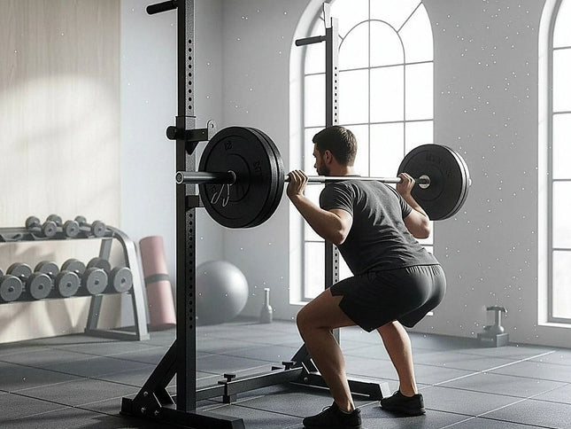 Commercial Squat Rack Adjustable Pair Fitness Exercise Weight Lifting Gym Barbell Stand