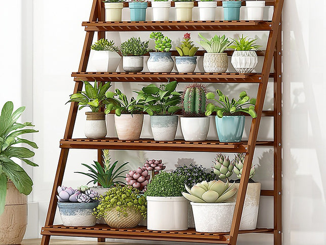Plant Stand Outdoor Indoor Garden Wood Bamboo Shelf Folding 100CM Length