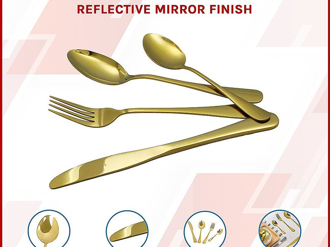 24-piece Gold Cutlery Flatware Stainless Steel Silverware Set Reflective Mirror Finish