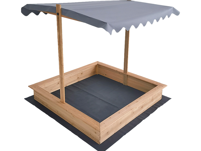 Kids Wooden Toy Sandpit with Adjustable Canopy