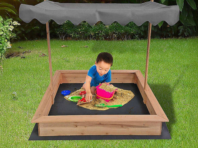 Kids Wooden Toy Sandpit with Adjustable Canopy