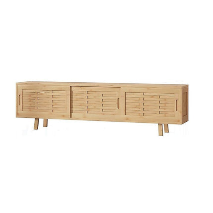 150cm Bamboo TV Cabinet Entertainment Unit with 3 Sliding Doors TV Stand Storage
