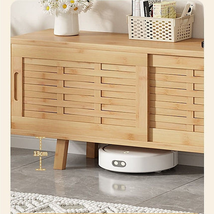 150cm Bamboo TV Cabinet Entertainment Unit with 3 Sliding Doors TV Stand Storage