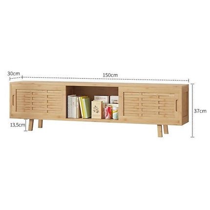 150cm Bamboo TV Cabinet Entertainment Unit with 3 Sliding Doors TV Stand Storage