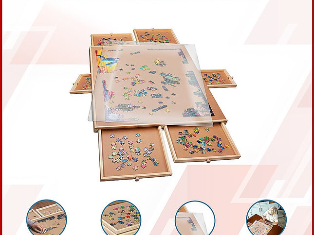 1500 Piece Rotating Wooden Jigsaw Puzzle Table 6 Drawers Board