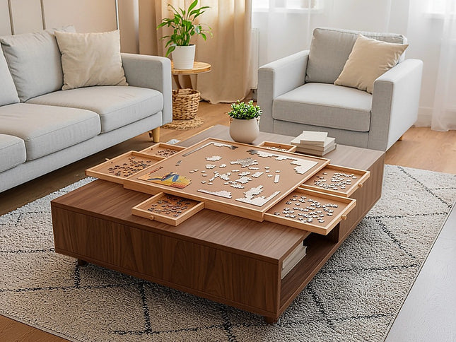 1500 Piece Rotating Wooden Jigsaw Puzzle Table 6 Drawers Board