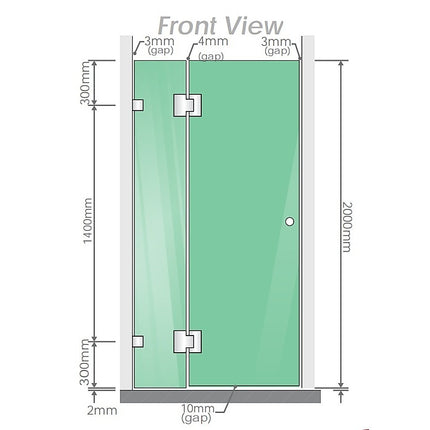 100cm Wall to Wall Frameless Shower Screen with Nickel Brackets and SS Hinges, Square Knob Handle