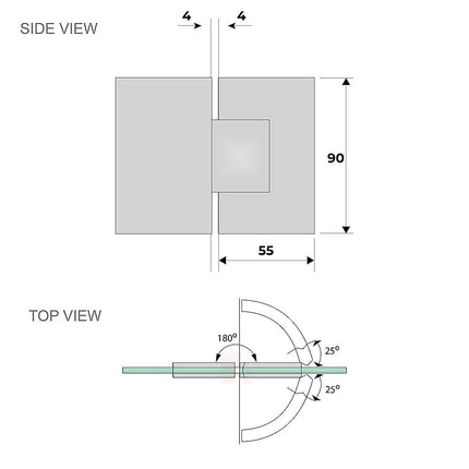 100cm Wall to Wall Frameless Shower Screen with Nickel Brackets and SS Hinges, Square Knob Handle