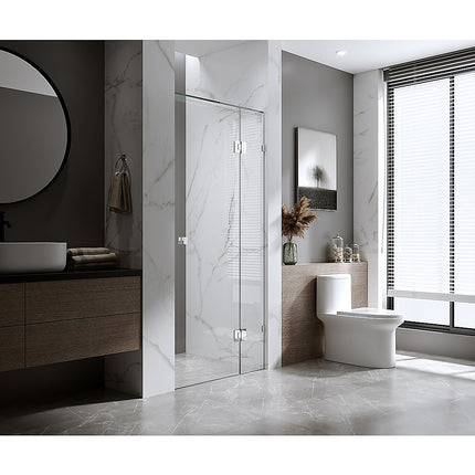 100cm Wall to Wall Frameless Shower Screen with Nickel Brackets and SS Hinges, Round Knob Handle