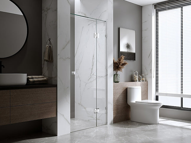 100cm Wall to Wall Frameless Shower Screen with Nickel Brackets and SS Hinges, Round Knob Handle