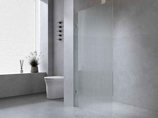 110cm Reeded Single Shower Glass Screen with Nickel Wall & Floor F Bracket