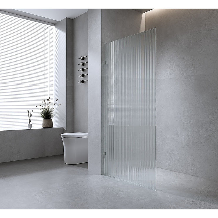 110cm Reeded Single Shower Glass Screen with Nickel Wall & Floor F Bracket