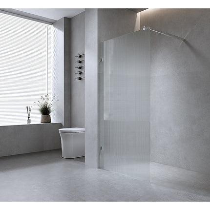 110cm Reeded Single Shower Glass Screen with Nickel Wall & Floor F Bracket