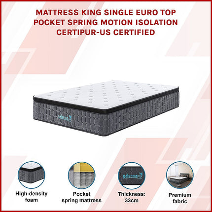 King Single Euro Top Pocket Spring Mattress – Motion Isolation Comfort with CertiPUR-US® Certified Foam Layers