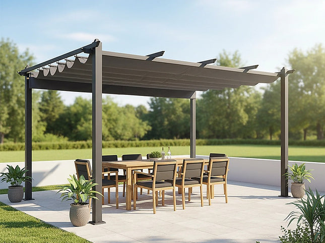 3x4M Aluminium Pergola Marquee with Retractable Roof – Garden Canopy