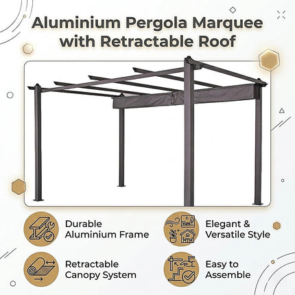 3x4M Aluminium Pergola Marquee with Retractable Roof – Garden Canopy