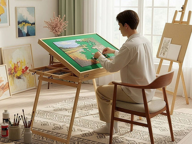 1500-Piece Jigsaw Puzzle Table with Folding Legs ‚Äì Portable Puzzle Storage Board