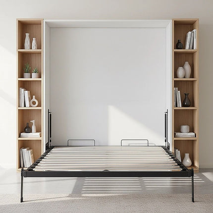 Double Wall Bed in White Gloss – Space Saving Murphy Bed Kit with Silver Door Handle