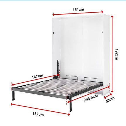 Double Wall Bed in White Gloss – Space Saving Murphy Bed Kit with Silver Door Handle