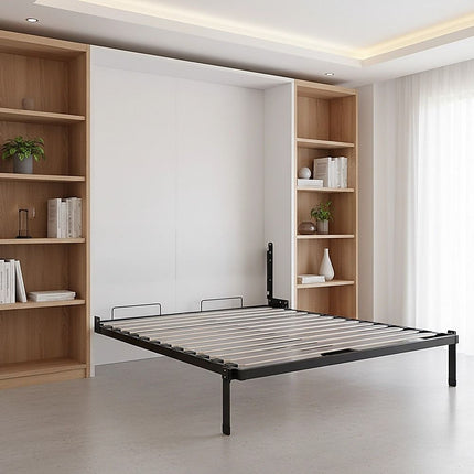 Double Wall Bed in White Gloss – Space Saving Murphy Bed Kit with Black Door Handle