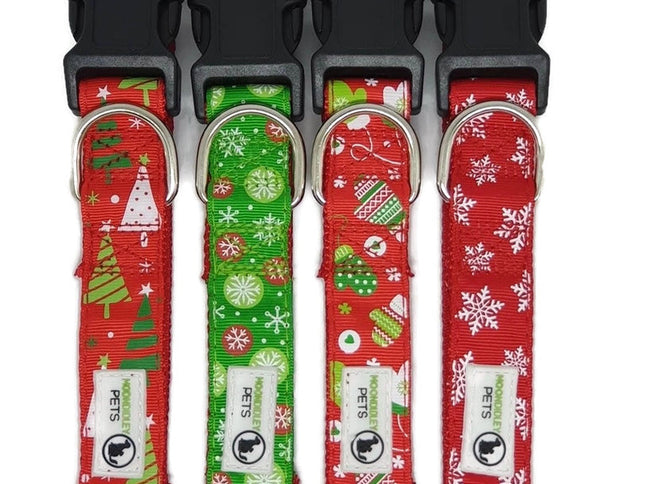 Christmas Dog Collars Adjustable - Moondidley Pets Large Green Snow Flakes