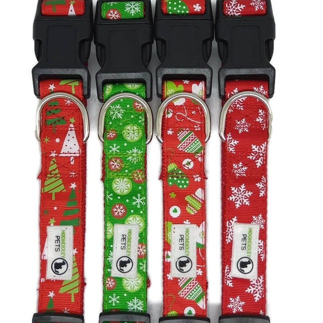 Christmas Dog Collars Adjustable - Moondidley Pets Large Green Snow Flakes