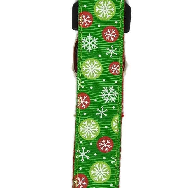 Christmas Dog Collars Adjustable - Moondidley Pets Large Green Snow Flakes