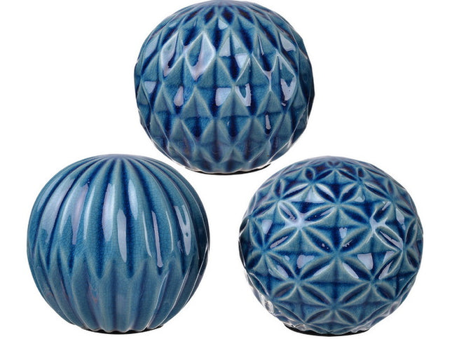 Set 3 Blue Marbleized Balls 10cm