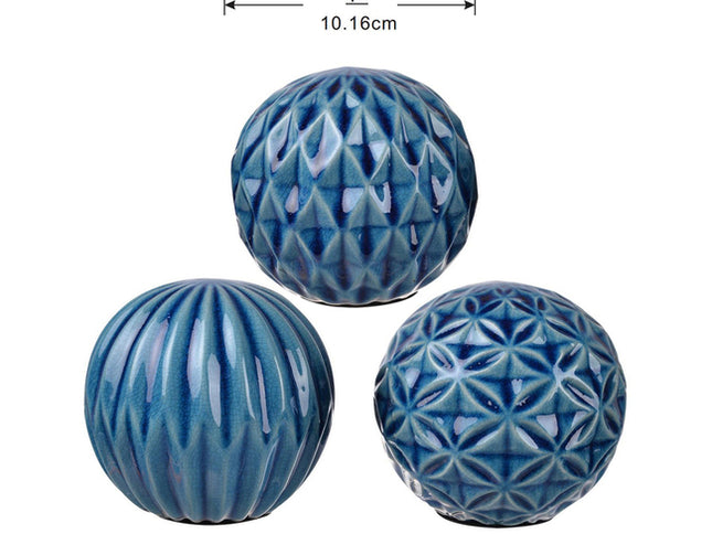 Set 3 Blue Marbleized Balls 10cm