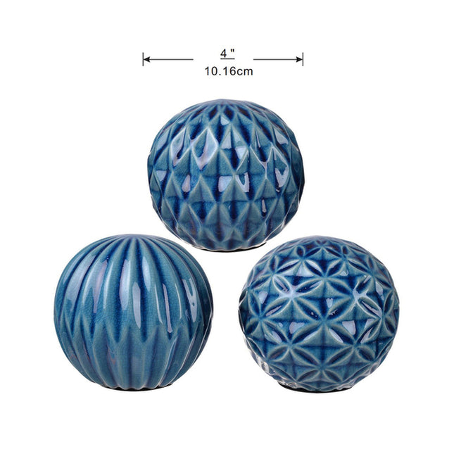Set 3 Blue Marbleized Balls 10cm