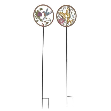 Set 2 Asst Round Bird + Butterfly Garden Stakes 110cm