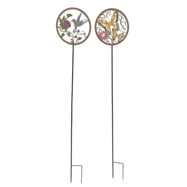 Set 2 Asst Round Bird + Butterfly Garden Stakes 110cm