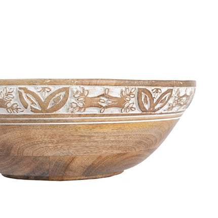 Handcrafted Bowl w Leaf Carving 30cm