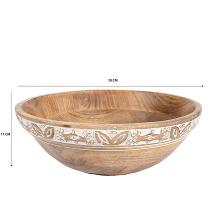Handcrafted Bowl w Leaf Carving 30cm