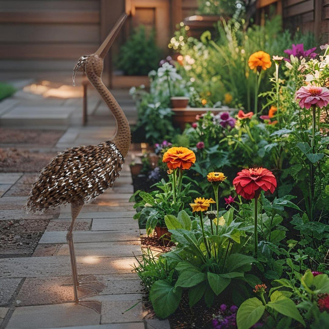 Rust Crane Bird 'Looking Up' Statue 38cm