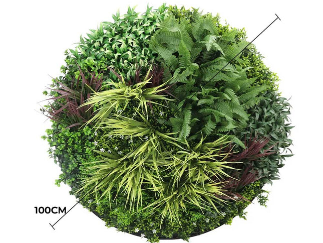Slimline Artificial Green Wall Disc Art 100cm Grassy Fern UV Resistant (Black)