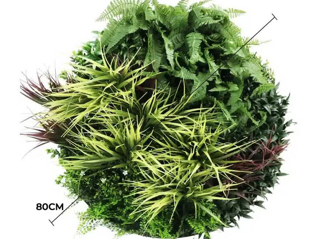 Slimline Artificial Green Wall Disc Art 80cm Grassy Fern UV Resistant (Black)
