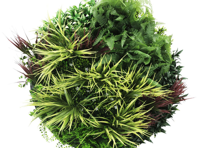 Slimline Artificial Green Wall Disc Art 80cm Grassy Fern UV Resistant (White)