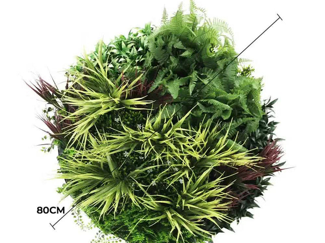Slimline Artificial Green Wall Disc Art 80cm Grassy Fern UV Resistant (White)