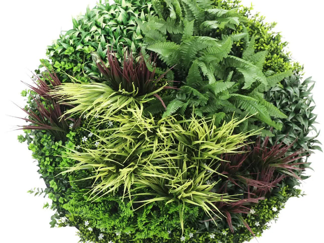 Slimline Artificial Green Wall Disc Art 100cm Grassy Fern UV Resistant (White)