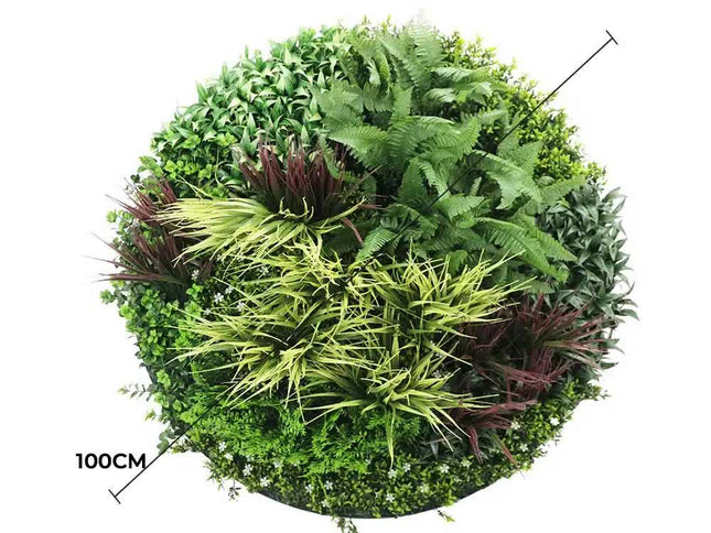 Slimline Artificial Green Wall Disc Art 100cm Grassy Fern UV Resistant (White)