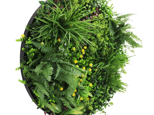 Slimline Artificial Green Wall Disc Art 80cm Country Fern UV Resistant (Black)