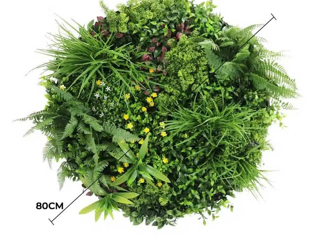 Slimline Artificial Green Wall Disc Art 80cm Country Fern UV Resistant (Black)