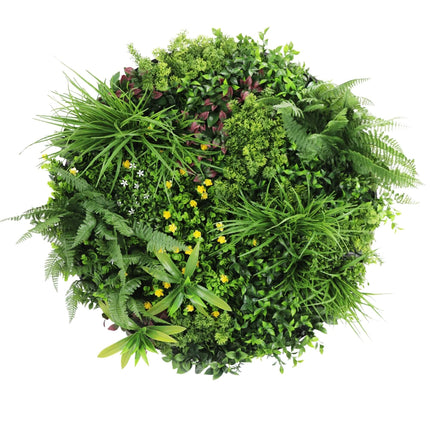 Slimline Artificial Green Wall Disc Art 80cm Country Fern UV Resistant (Black)