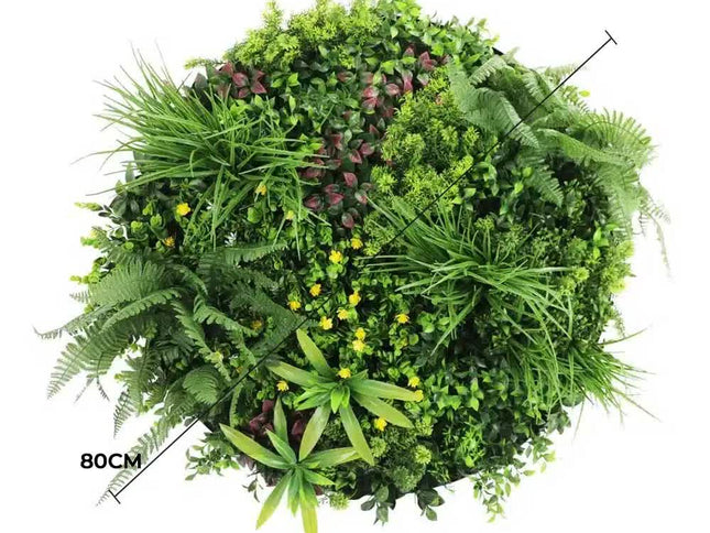 Slimline Artificial Green Wall Disc Art 80cm Country Fern UV Resistant (White)