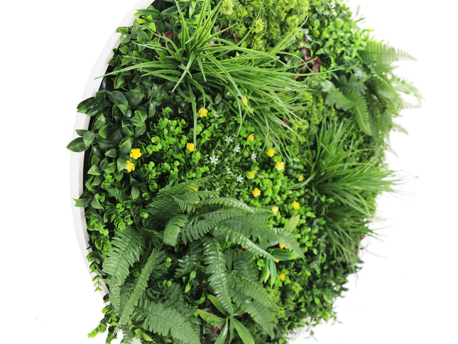 Slimline Artificial Green Wall Disc Art 100cm Country Fern UV Resistant (White)