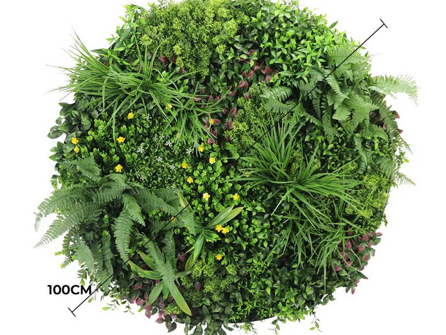 Slimline Artificial Green Wall Disc Art 100cm Country Fern UV Resistant (White)